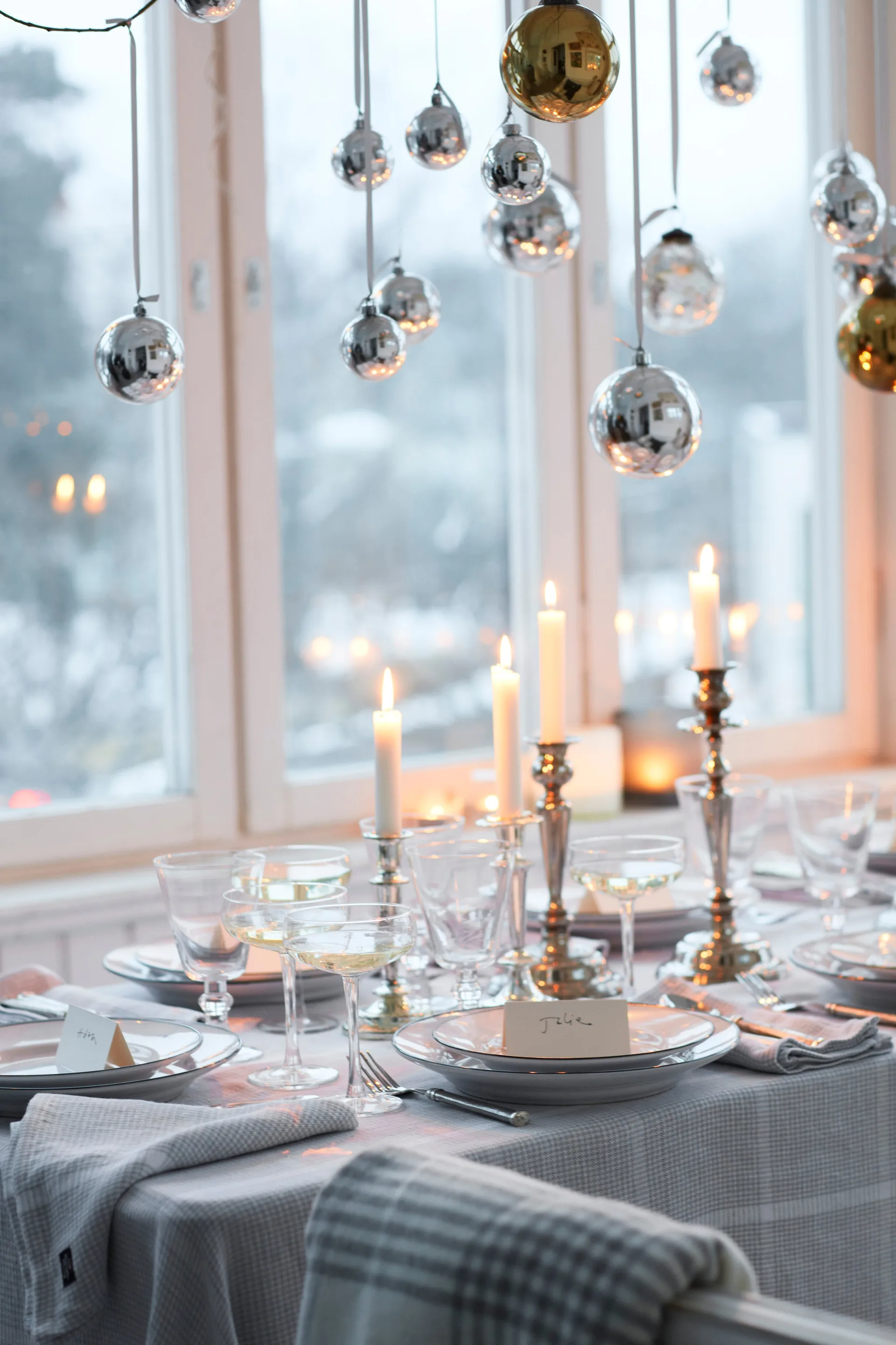 Pepita Check Cotton Linen Tischdecke 150 x 350cm, White-light gray Lexington