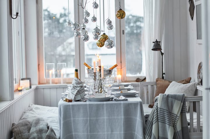 Pepita Check Cotton Linen Tischdecke 180 x 180cm, White-light gray Lexington
