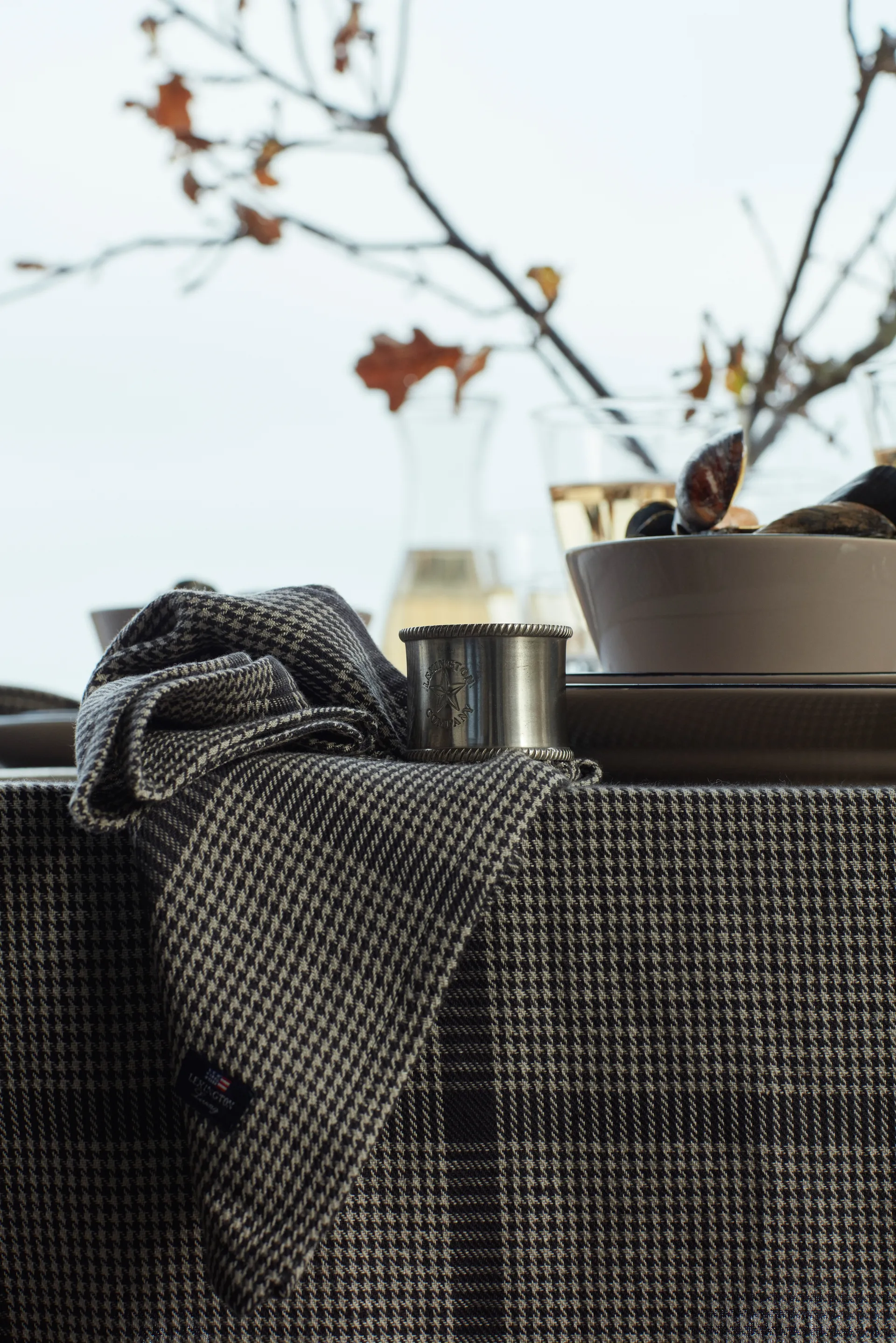 Pepita Check Cotton Linen Tischtuch 150 x 250cm, Dark gray-beige Lexington