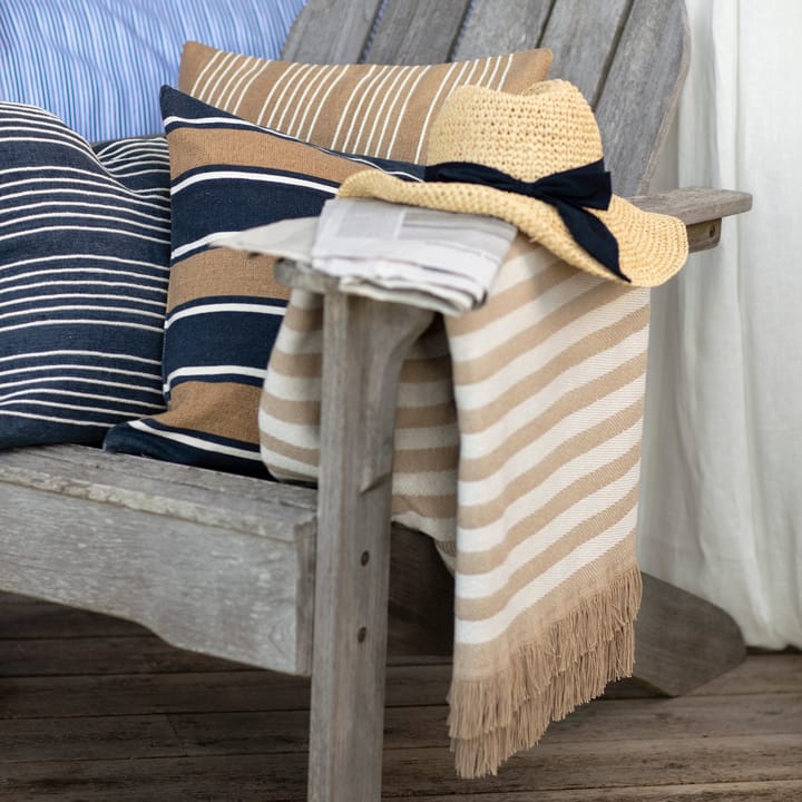 Printed Stripes Canvas Kissenbezug 50 x 50cm - Beige-dark blue - Lexington