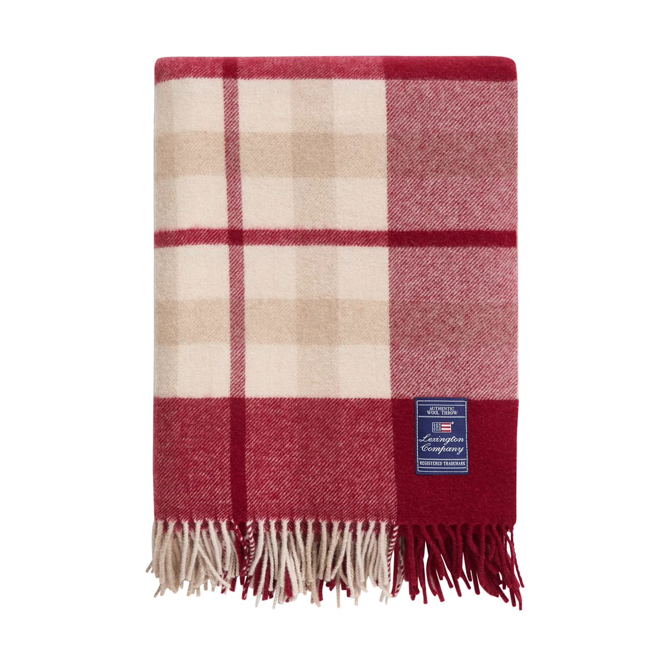 Red-beige Checked Plaid aus recycelter Wolle 130x170 cm, Red-beige Lexington