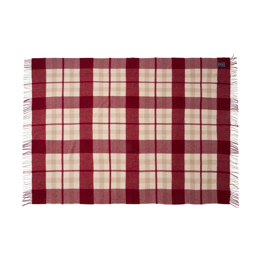 Red-beige Checked Plaid aus recycelter Wolle 130x170 cm, Red-beige Lexington