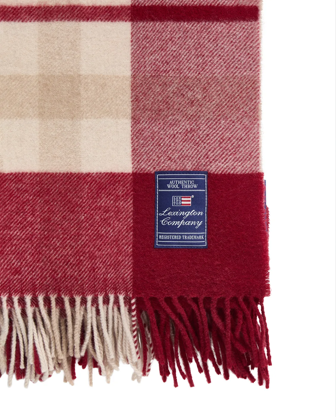 Red-beige Checked Plaid aus recycelter Wolle 130x170 cm, Red-beige Lexington