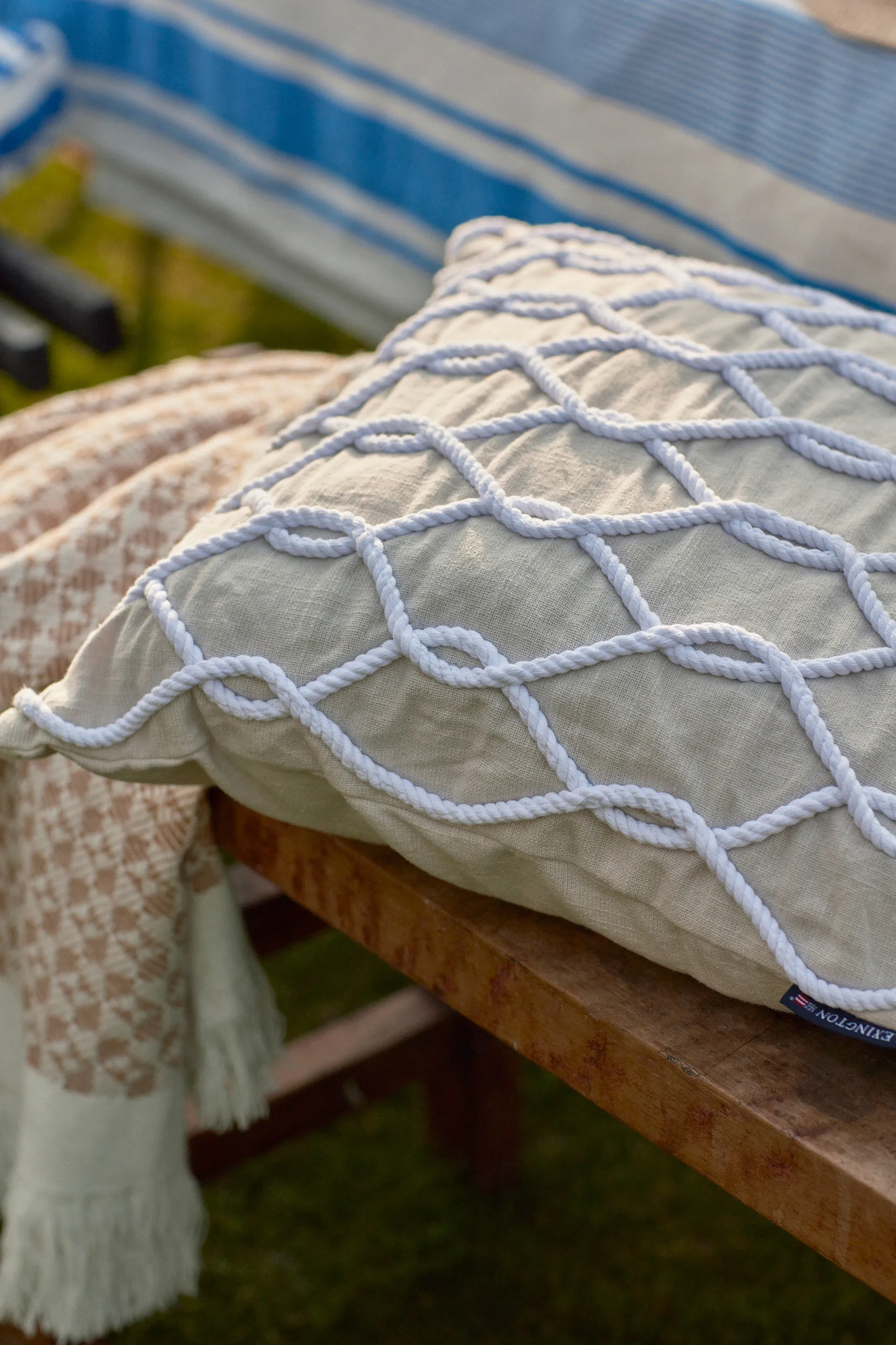 Rope Deco Canvas Kissenbezug 50x50cm, Hellbeige-weiß Lexington