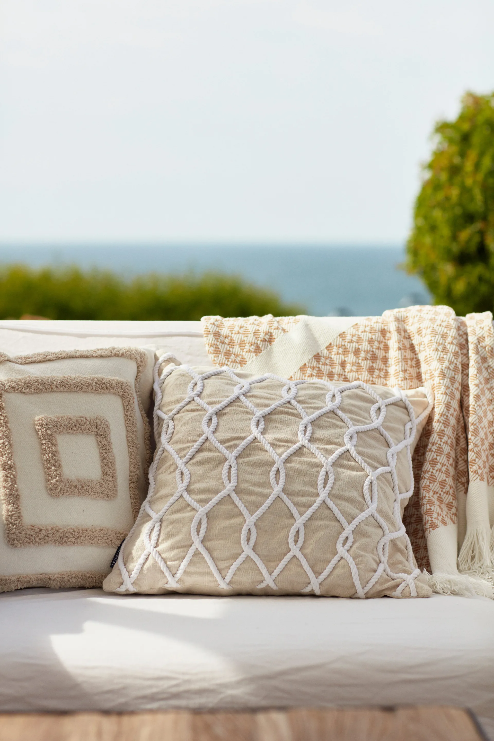 Rope Deco Canvas Kissenbezug 50x50cm, Hellbeige-weiß Lexington