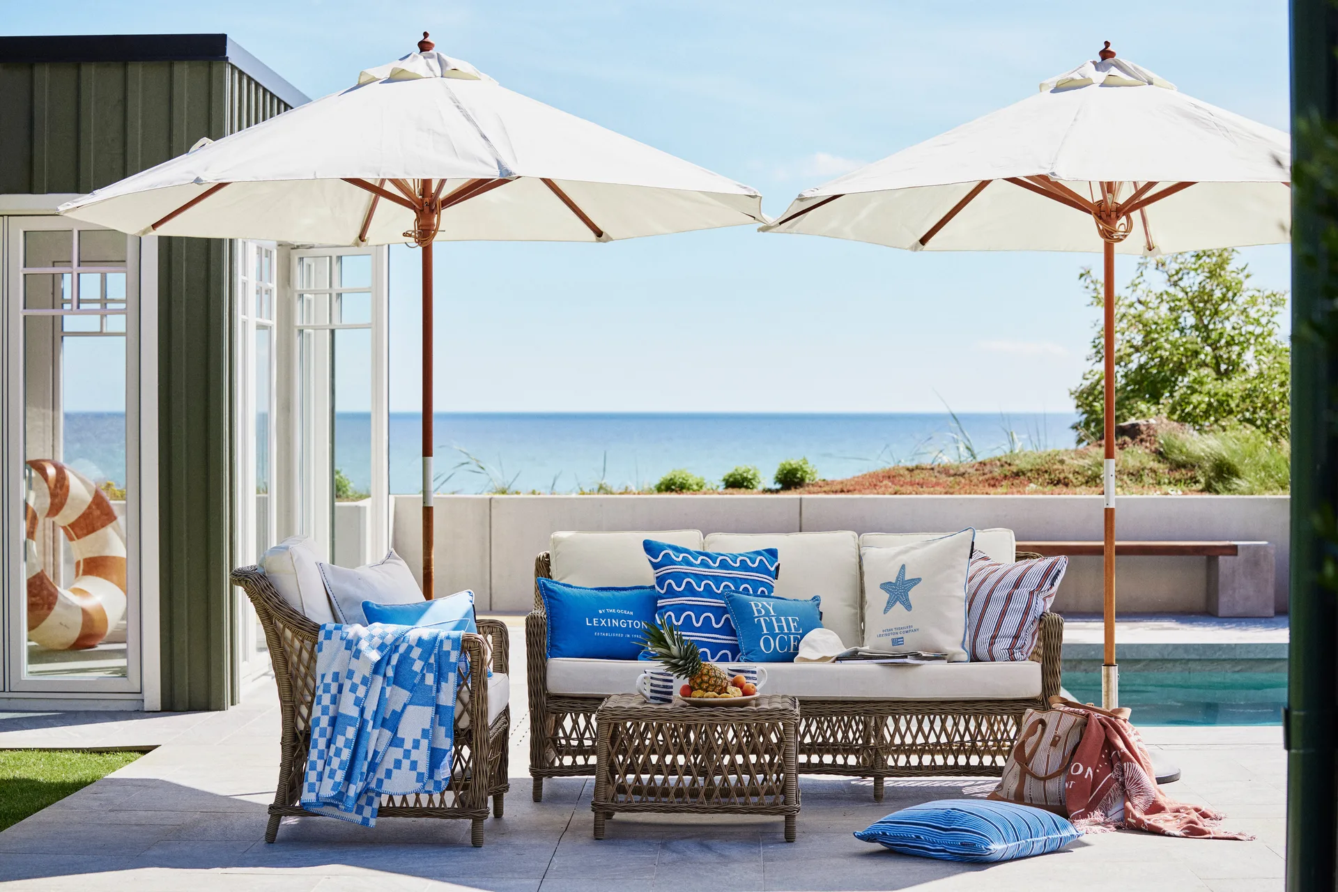 Rope Wave Cotton Canvas Kissenbezug 50x50 cm, Blue Lexington