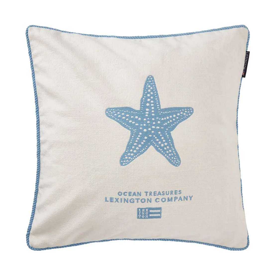 Sea Embroidered Recycled Cotton Kissenbezug 50x50cm, White-blue Lexington