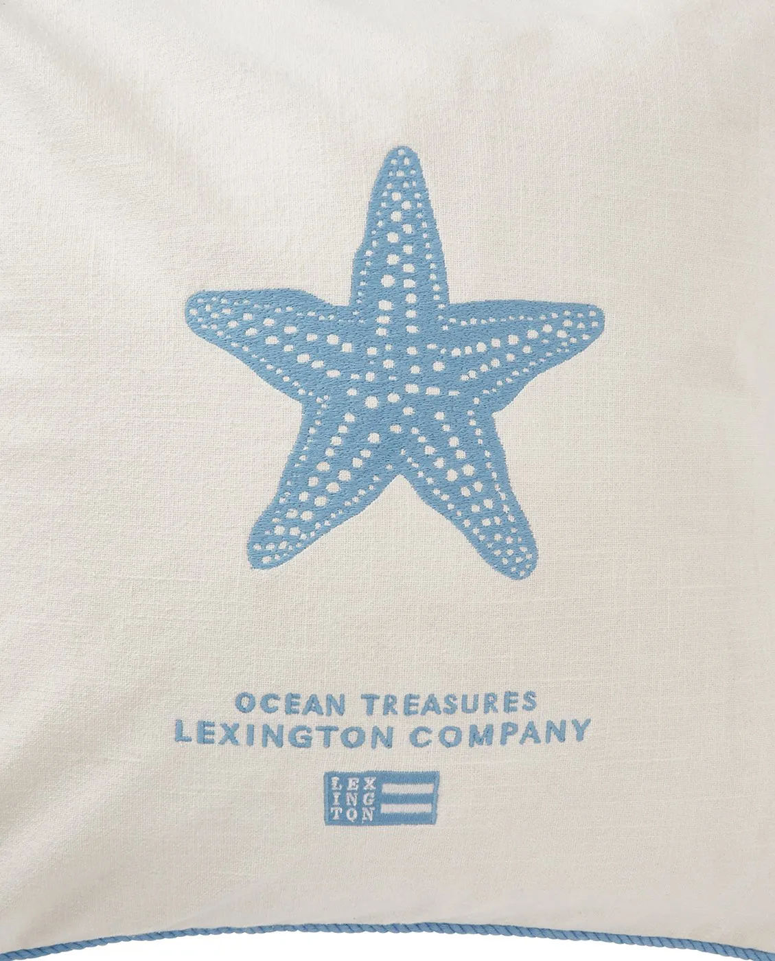 Sea Embroidered Recycled Cotton Kissenbezug 50x50cm, White-blue Lexington