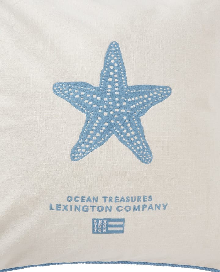 Sea Embroidered Recycled Cotton Kissenbezug 50x50cm, White-blue Lexington