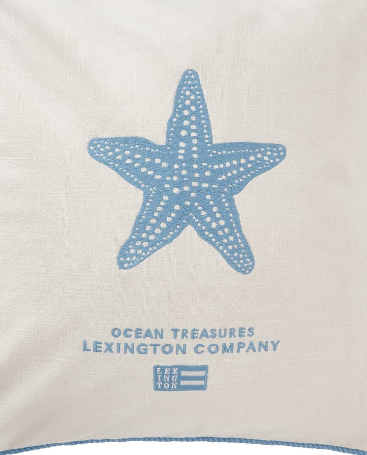 Sea Embroidered Recycled Cotton Kissenbezug 50x50cm - White-blue - Lexington