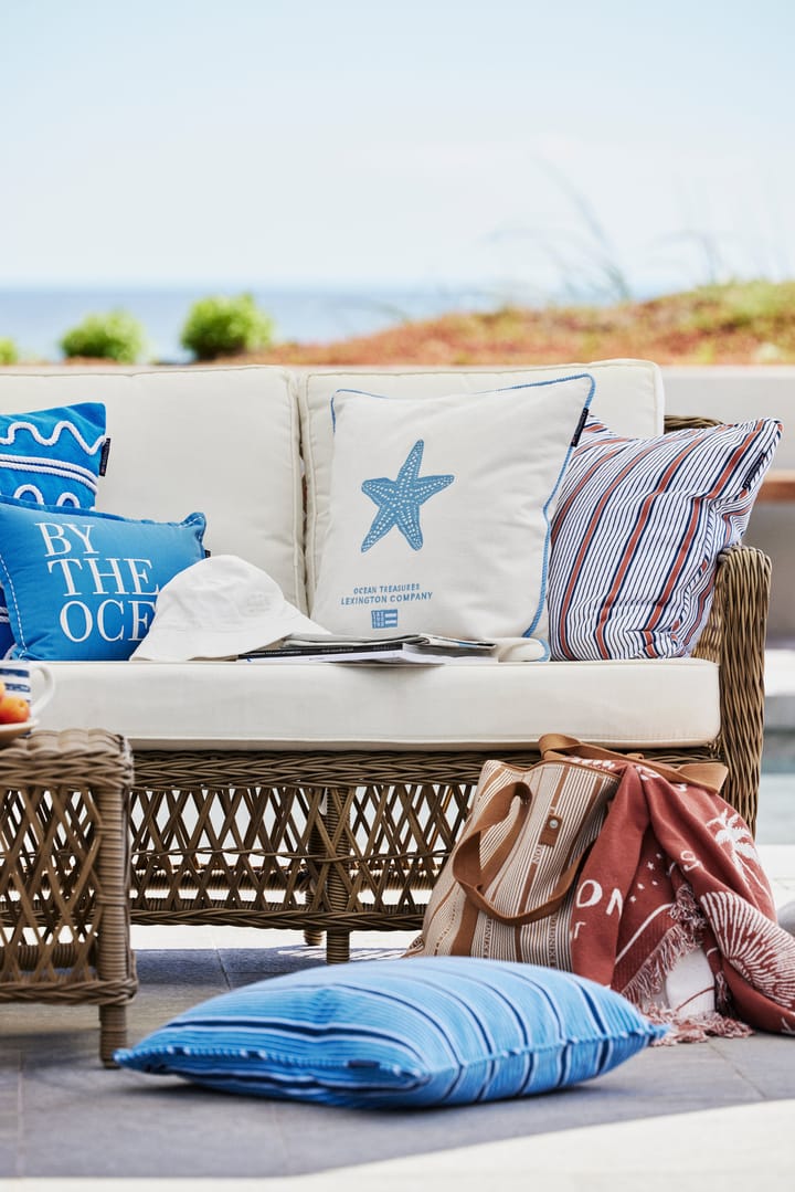 Sea Embroidered Recycled Cotton Kissenbezug 50x50cm, White-blue Lexington