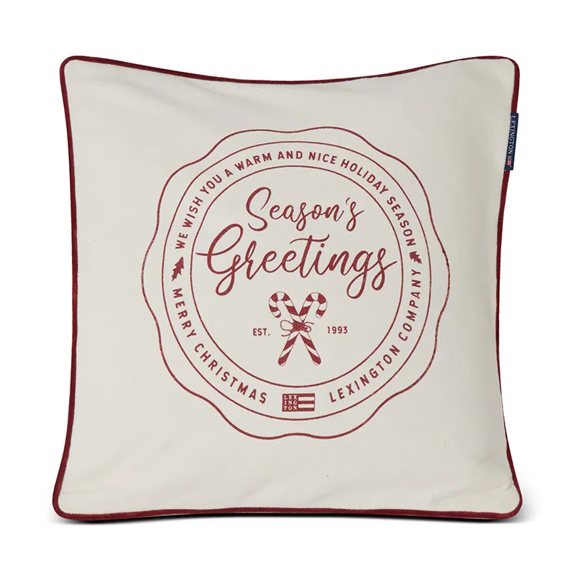 Seasons Greetings Cotton Kissenbezug 50 x 50 cm, Off white-red Lexington