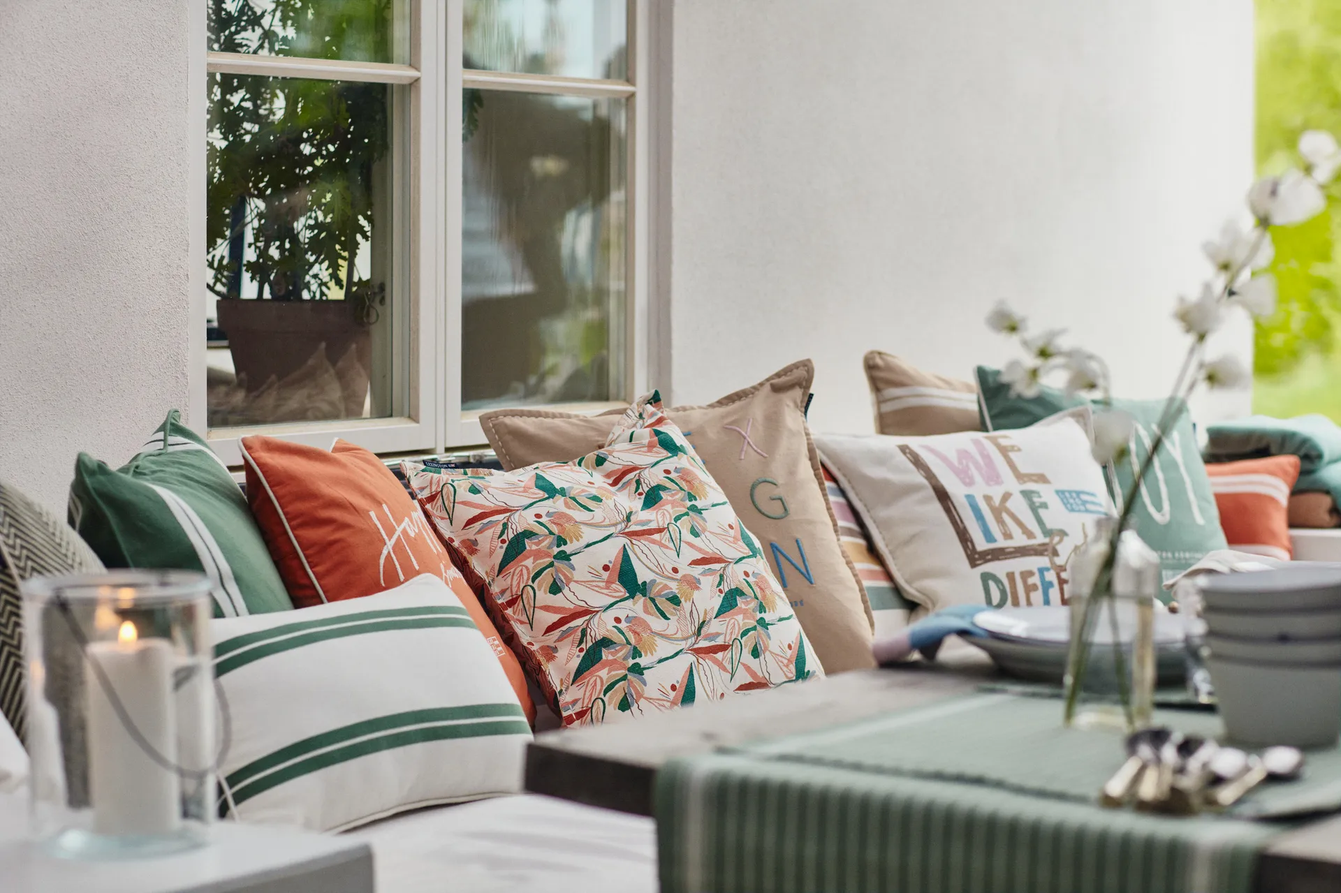 Side Striped Kissen small 30 x 50cm, White-green Lexington