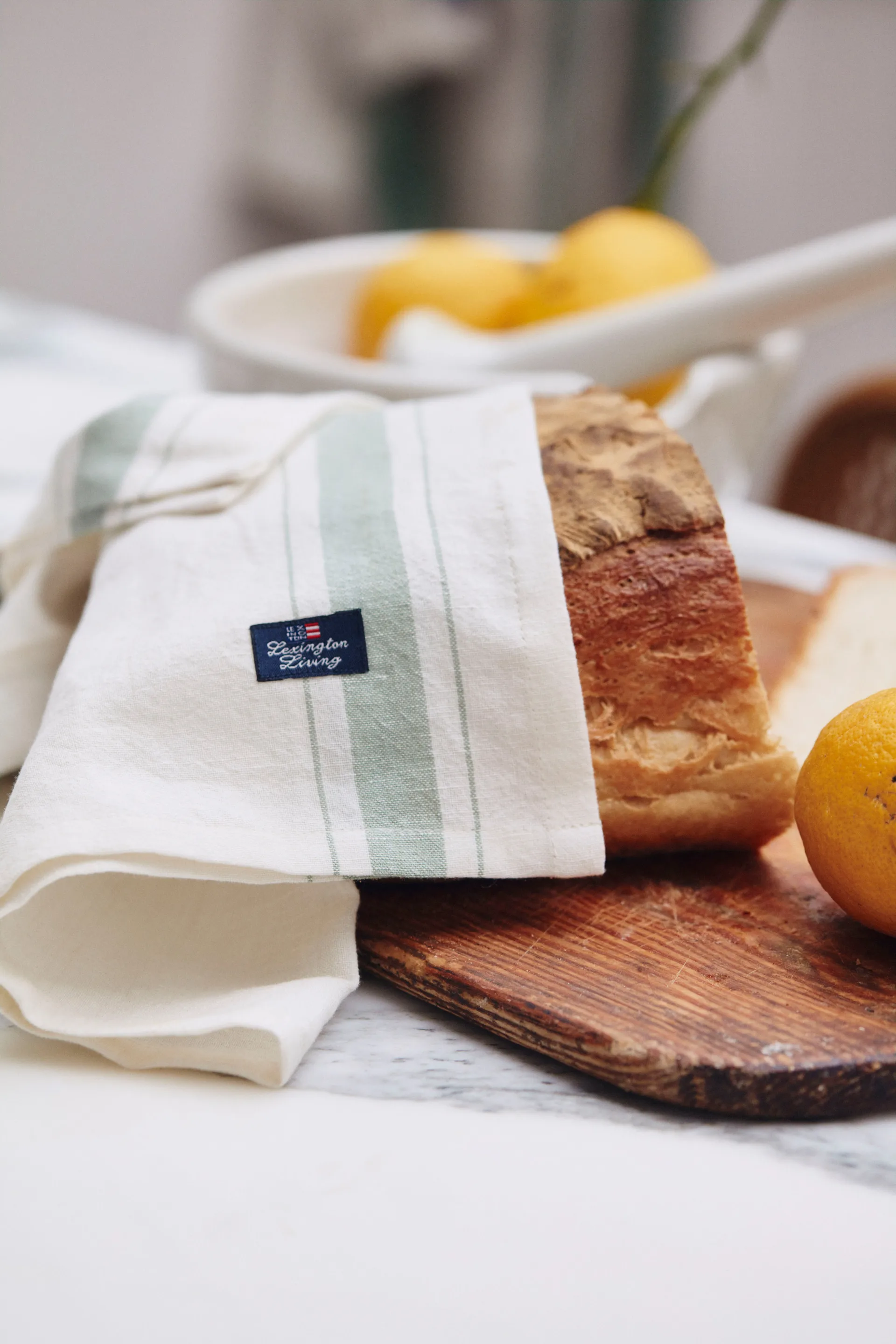 Side striped organic cotton Serviette 50 x 50cm, White-green Lexington