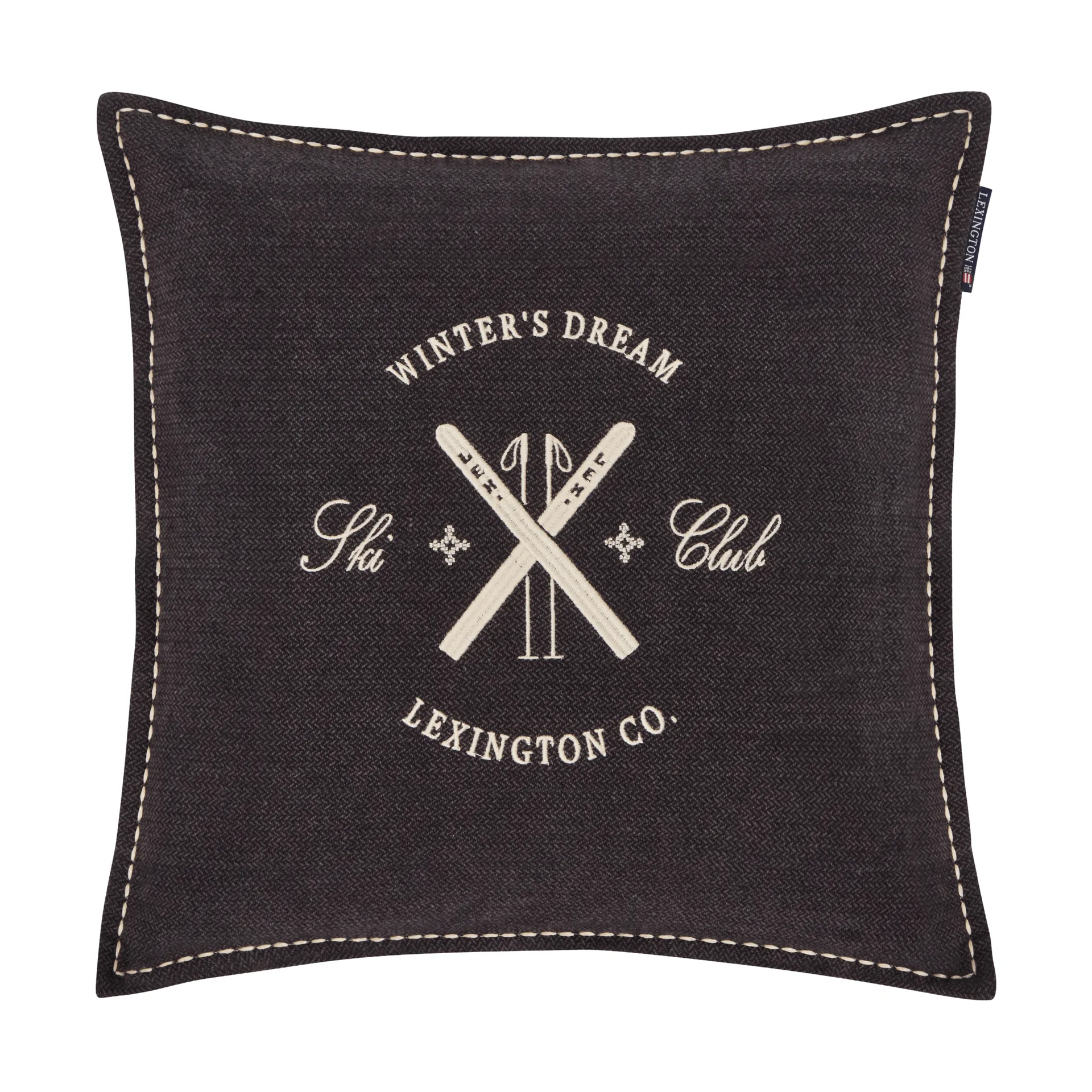 Ski Club Kissenbezug aus Bio-Baumwolle, Navy-Hellbeige, 50x50 cm Lexington