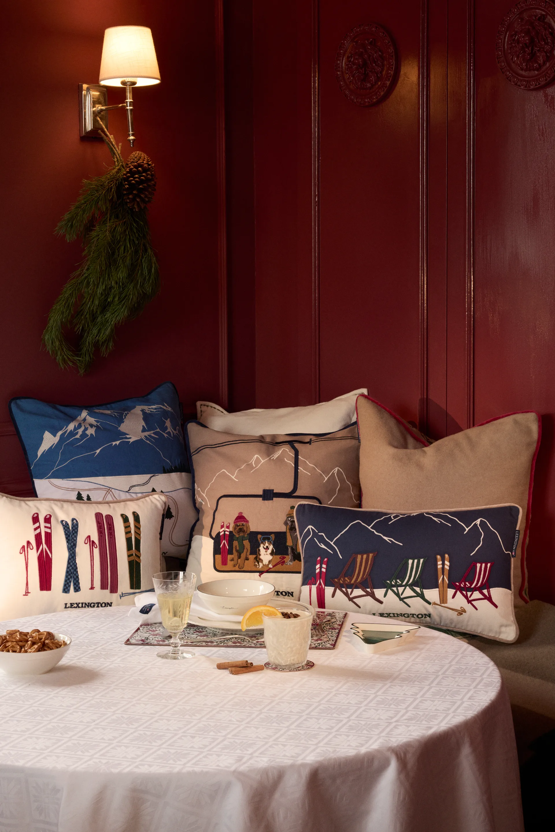 Ski resort biologischer Baumwolle Twill Kissen 30x50 cm, White-Dark blue Lexington