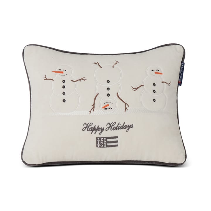 Snowmen Embroidered Cotton Velvet Kissen 30 x 40 cm, Snow white-dark gray Lexington