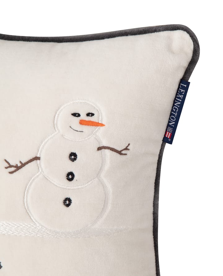 Snowmen Embroidered Cotton Velvet Kissen 30 x 40 cm, Snow white-dark gray Lexington