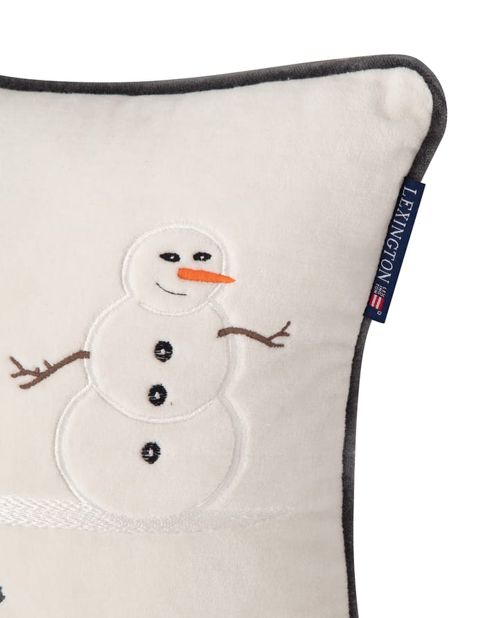 Snowmen Embroidered Cotton Velvet Kissen 30 x 40 cm - Snow white-dark gray - Lexington