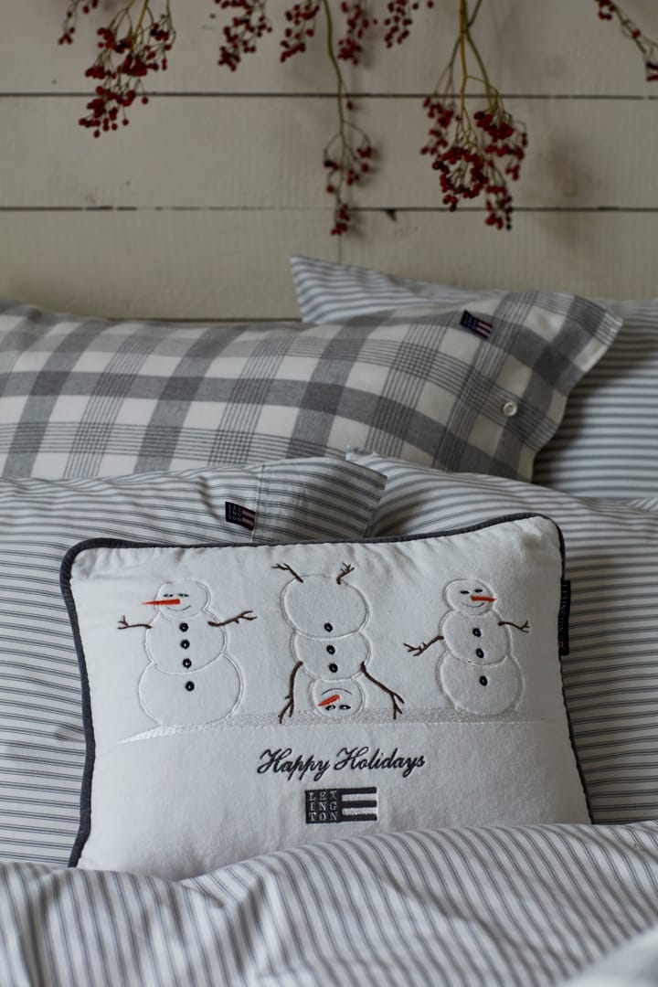 Snowmen Embroidered Cotton Velvet Kissen 30 x 40 cm, Snow white-dark gray Lexington