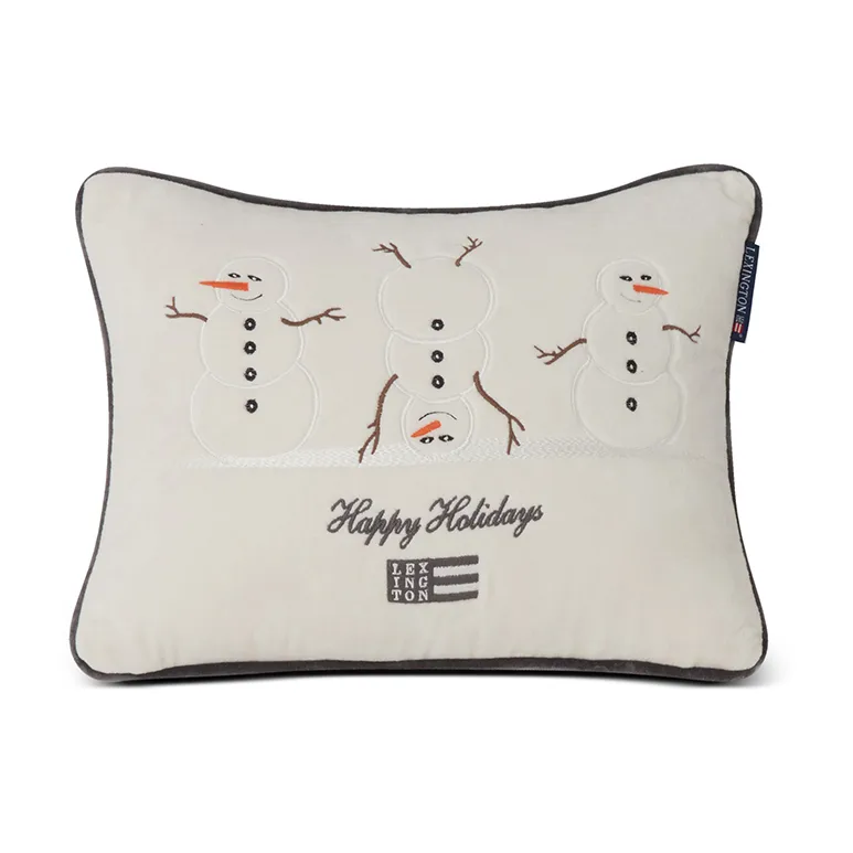 Snowmen Embroidered Cotton Velvet Kissen 30 x 40 cm, White Lexington
