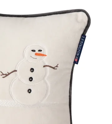 Snowmen Embroidered Cotton Velvet Kissen 30 x 40 cm - White - Lexington