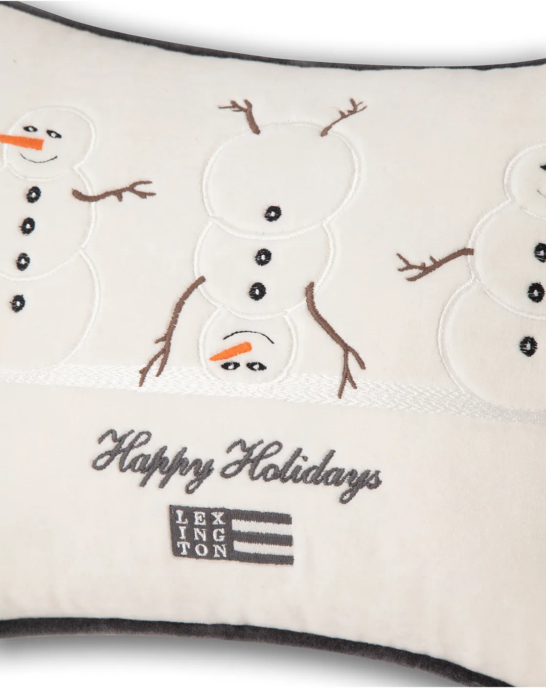 Snowmen Embroidered Cotton Velvet Kissen 30 x 40 cm, White Lexington