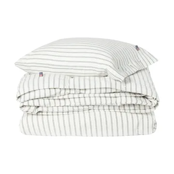 Stripe Baumwollflanell Bettwäsche-Set - Weiß-Grün-Beige, 2 Stk. 50x60 cm/1 Stk. 220x220 cm - Lexington