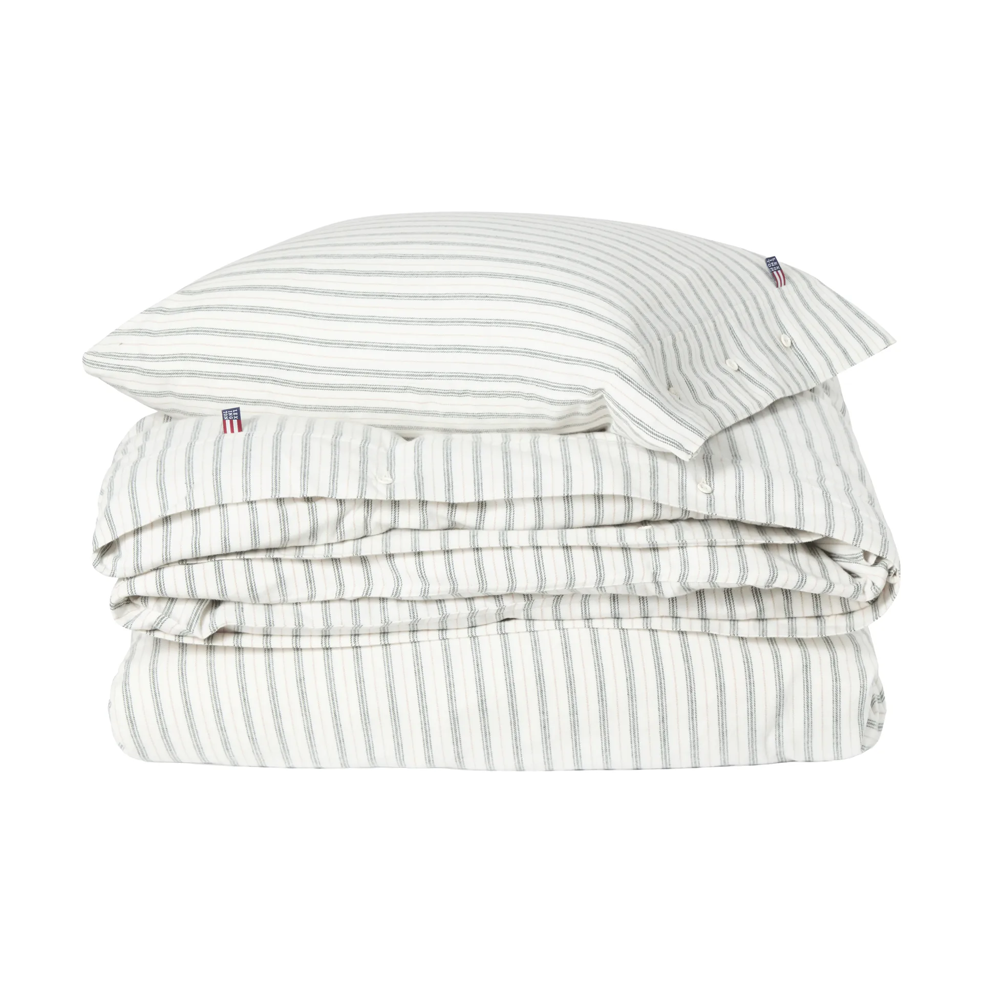 Stripe Baumwollflanell Bettwäsche-Set, Weiß-Grün-Beige, 50x60 cm/150x210 cm Lexington