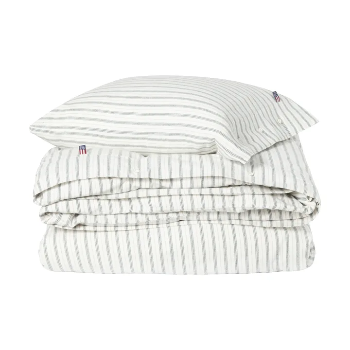 Stripe Baumwollflanell Bettwäsche-Set - Weiß-Grün-Beige, 50x60 cm/150x210 cm - Lexington