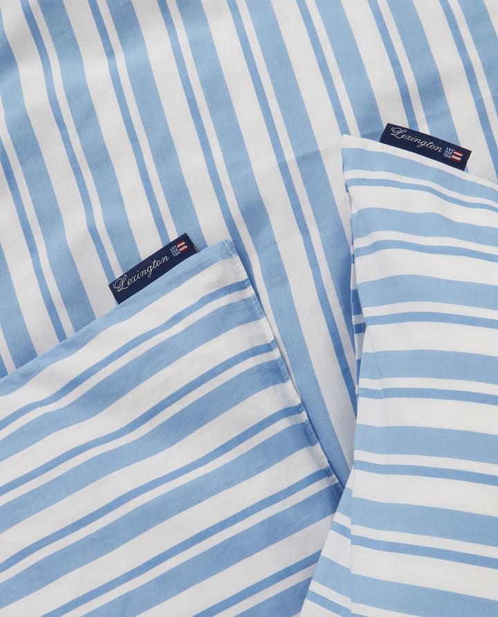 Striped Cotton Poplin Bettset - White-Blue, 1 Kissenbezug - Lexington