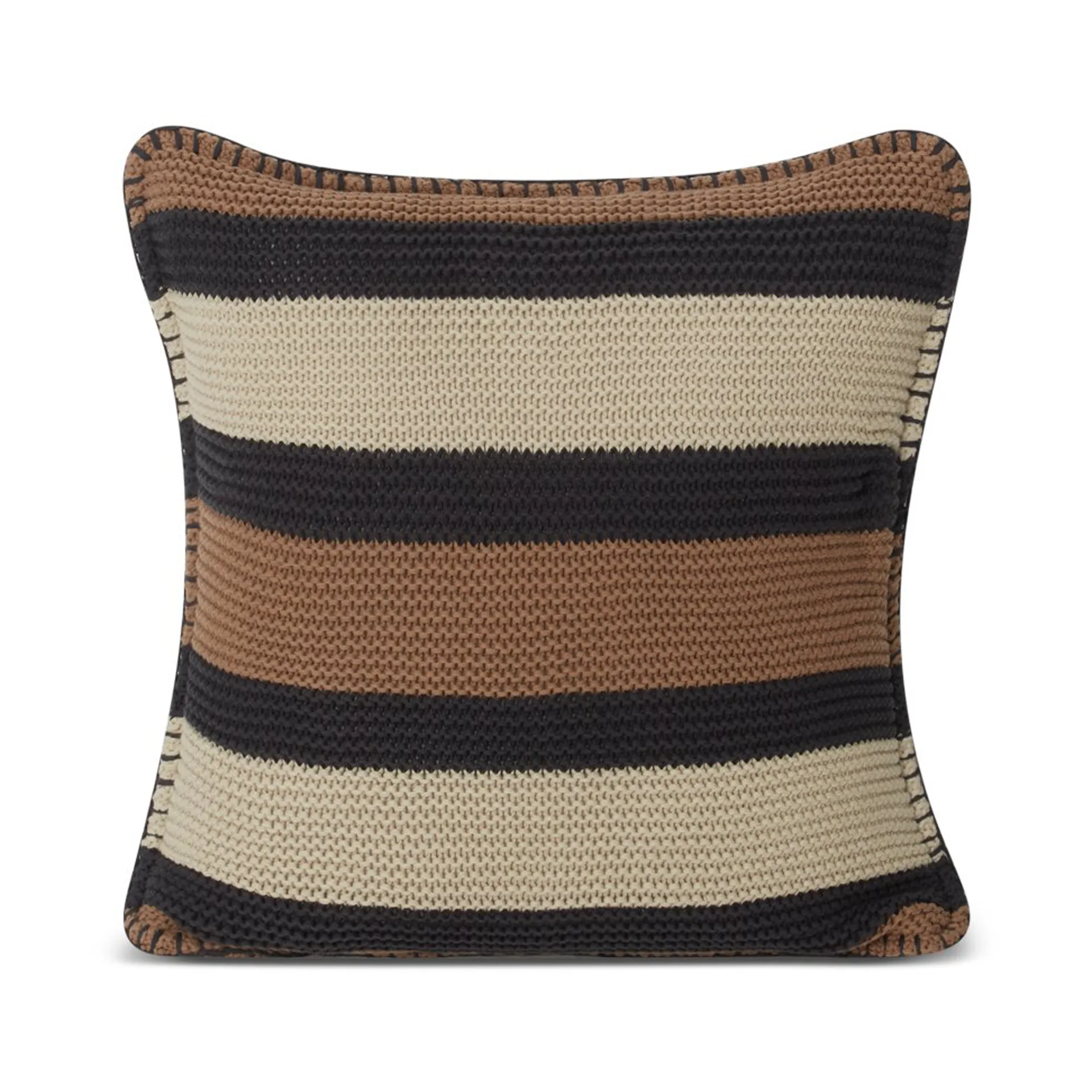 Striped Knitted Cotton Kissenbezug 50x50cm, Brown-dark gray-light beige Lexington