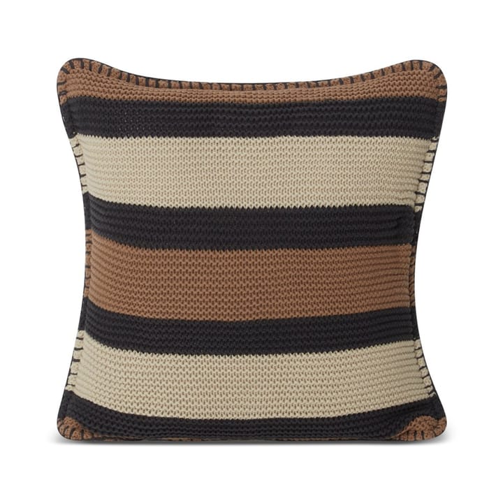 Striped Knitted Cotton Kissenbezug 50x50cm - Brown-dark gray-light beige - Lexington