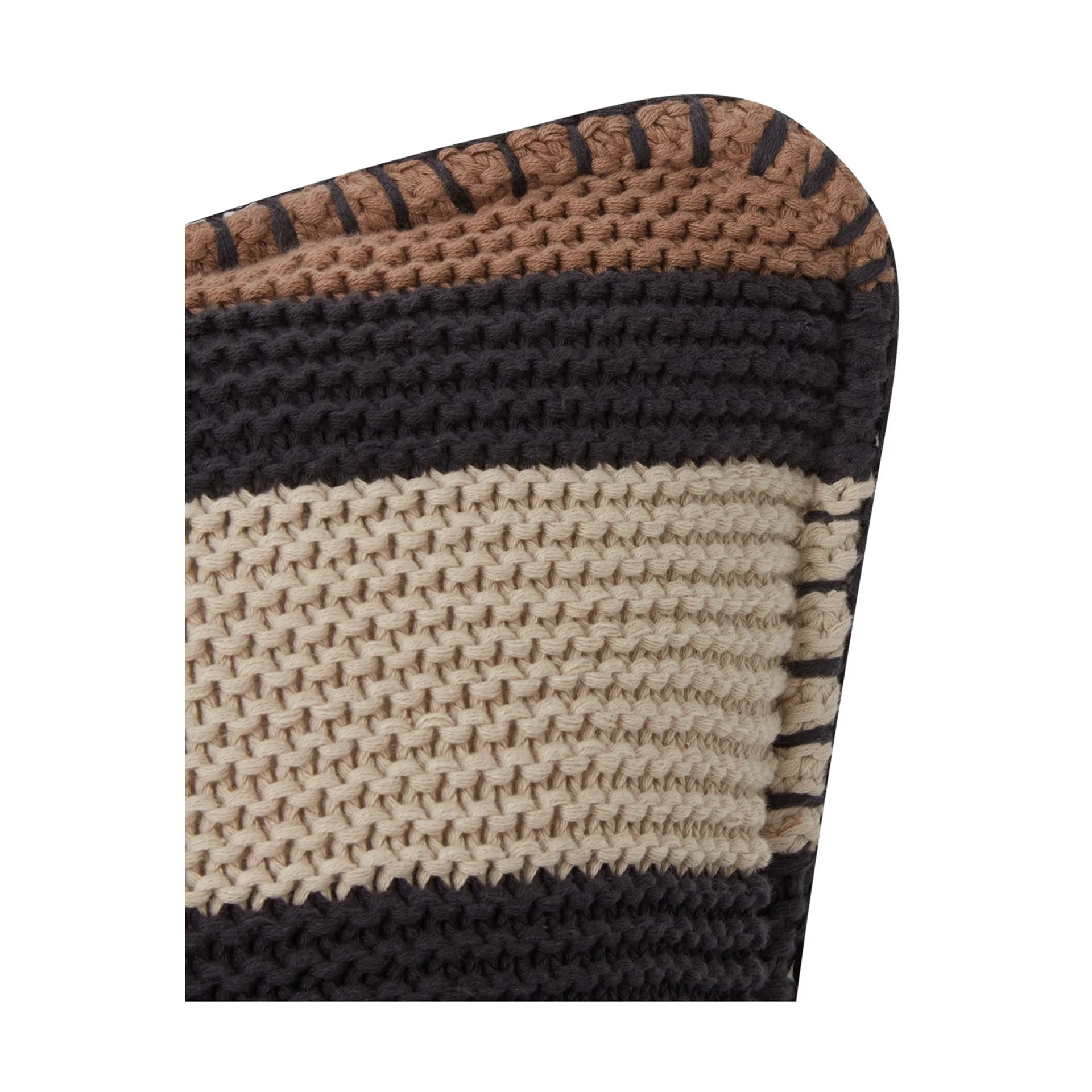 Striped Knitted Cotton Kissenbezug 50x50cm, Brown-dark gray-light beige Lexington