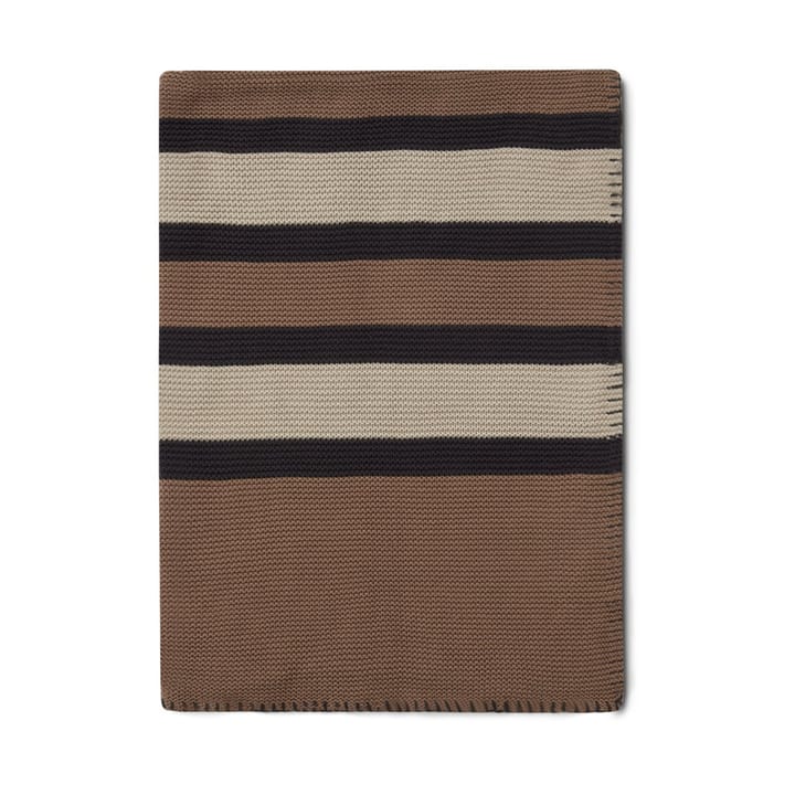 Striped Knitted Cotton Wolldecke 130x170cm - Brown-beige-dark gray - Lexington