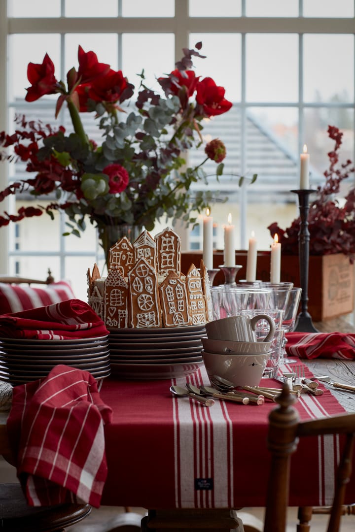Striped Organic Cotton Rib Tischläufer 50 x 250 cm, Red-white Lexington