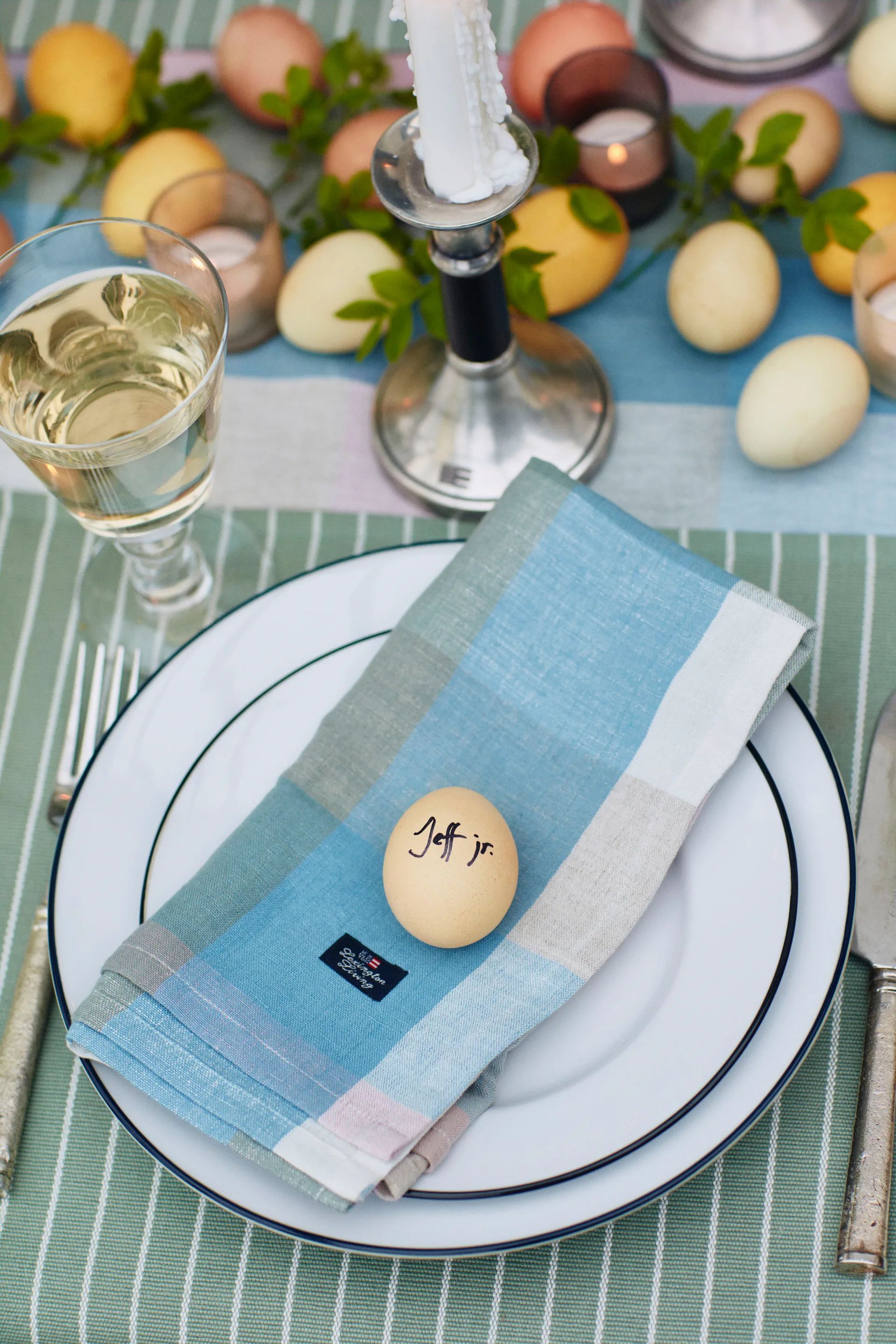 Striped Organic Cotton Rips Platzdecke 50 x 250cm, Green-white Lexington