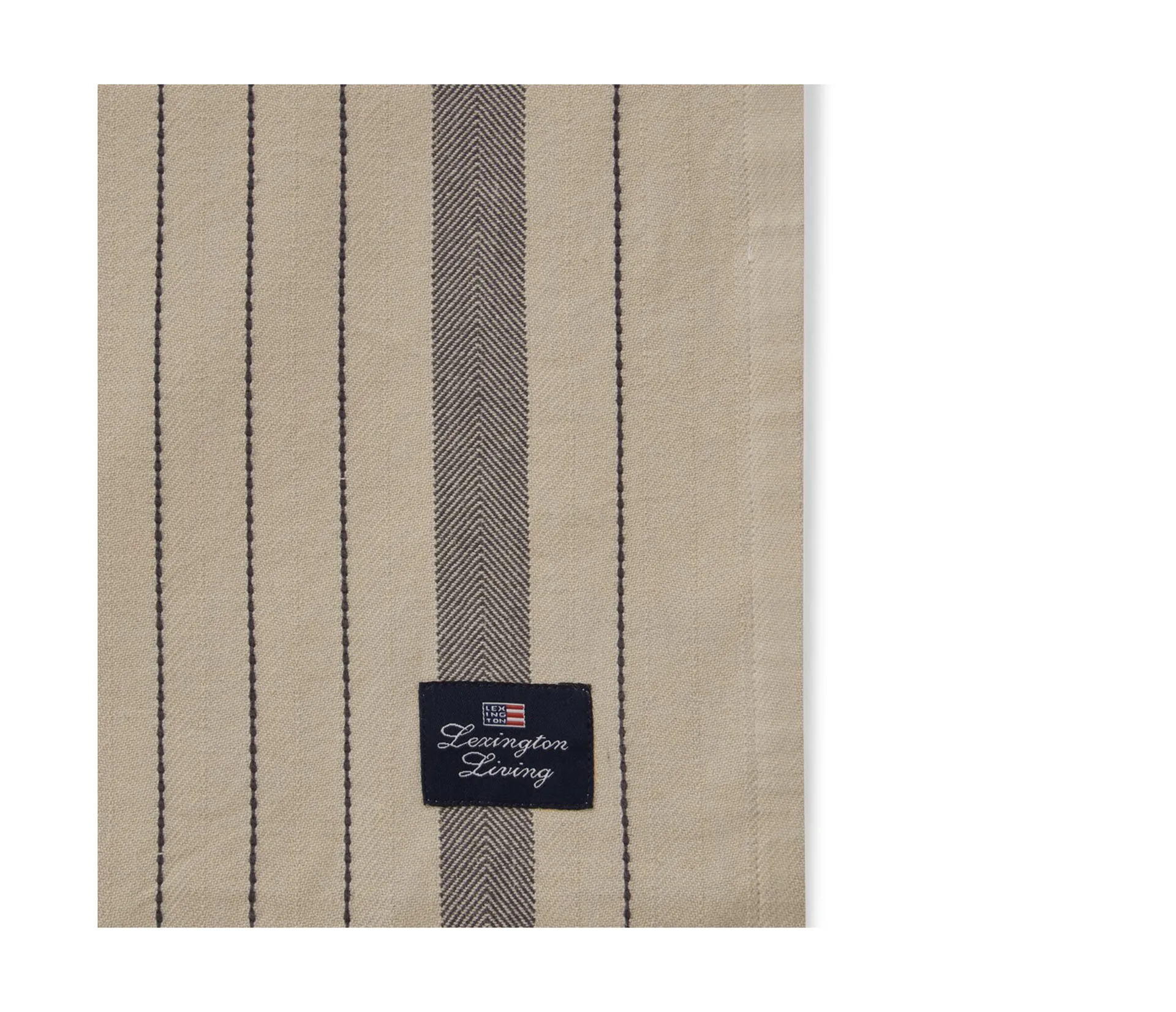Striped Organic Cotton Tischdecke 150x350cm, Beige-dark gray Lexington