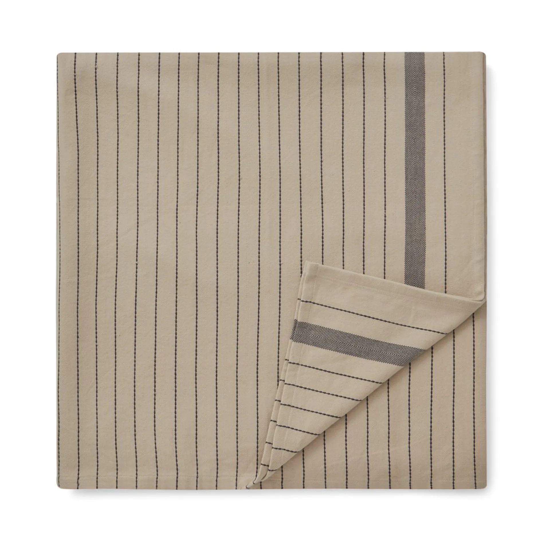 Striped Organic Cotton Tischdecke 150x350cm, Beige-dark gray Lexington