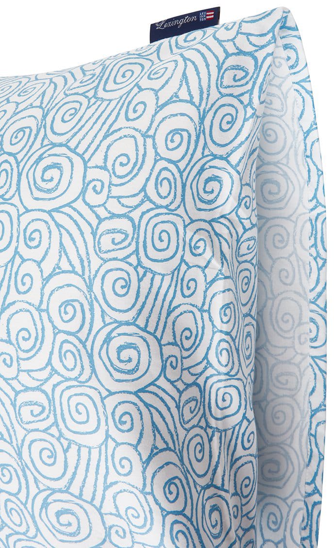 Wave Printed Cotton Sateen Kissenbezug 50x60 cm - White-Blue - Lexington