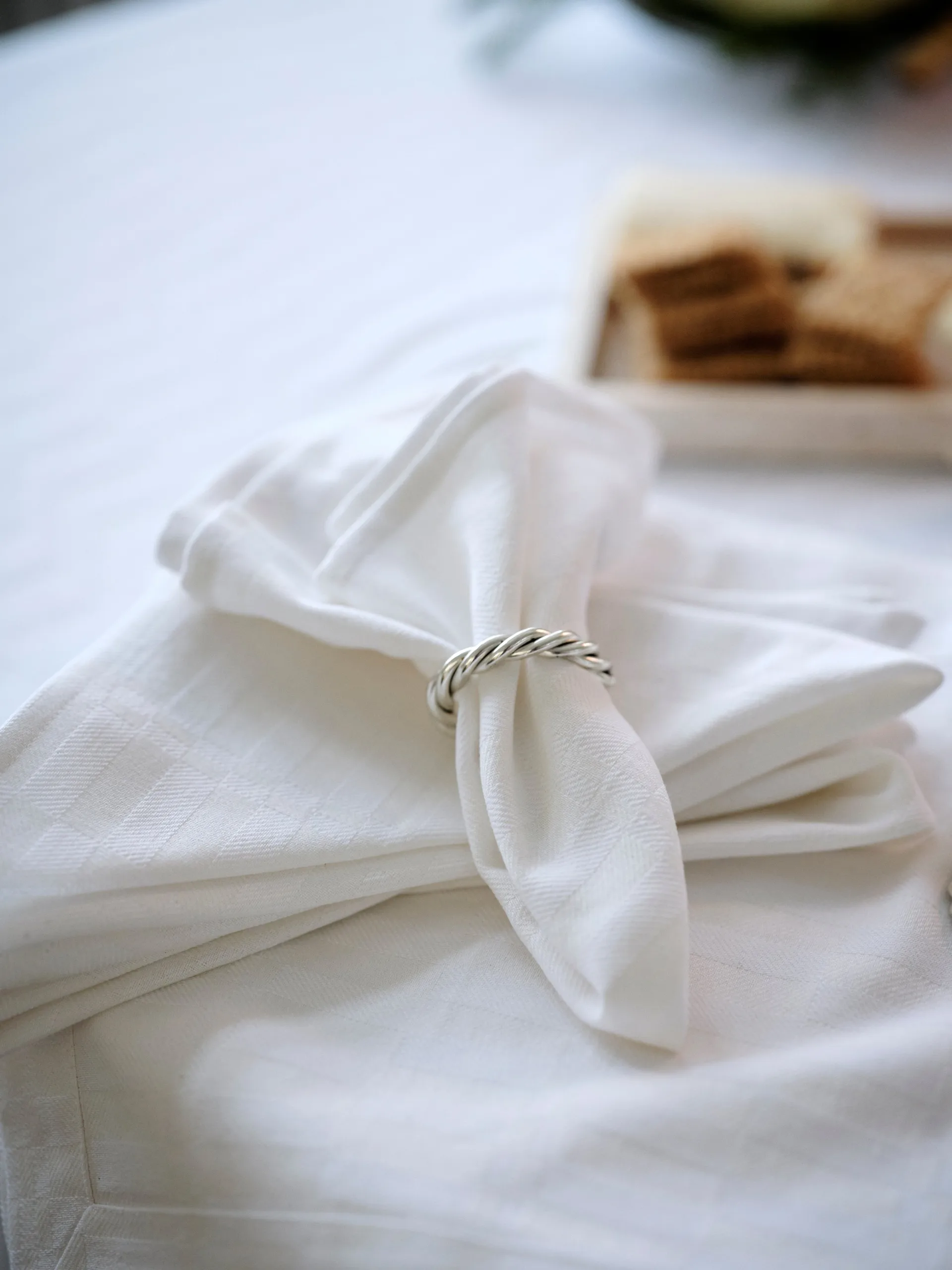 White Jacquard Cotton Tischdecke 150x250 cm, Weiß Lexington