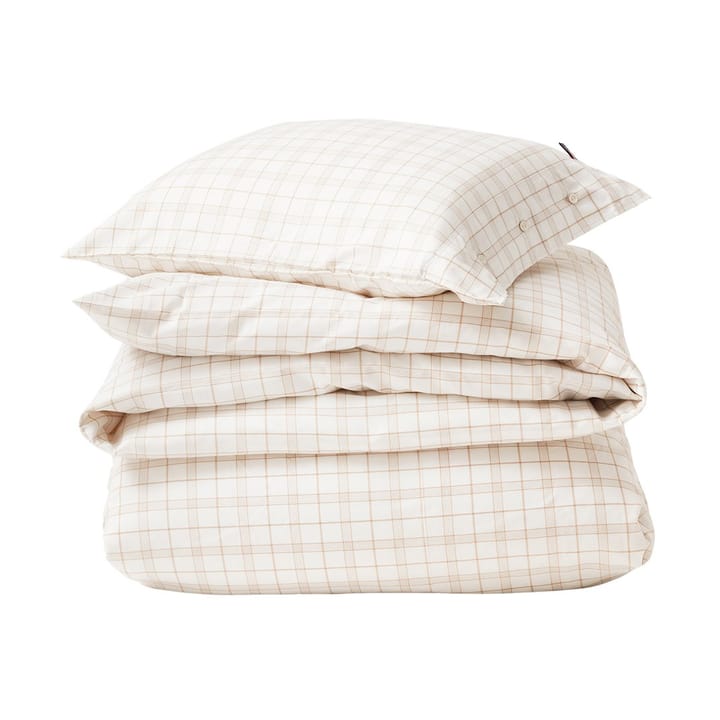 White/Beige Checked Lyocell/Cotton Bettwäscheset, 50x60 cm, 220x220 cm Lexington