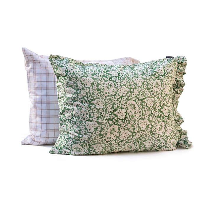 White/Beige Checked Lyocell/Cotton Bettwäscheset, 50x60 cm, 220x220 cm Lexington