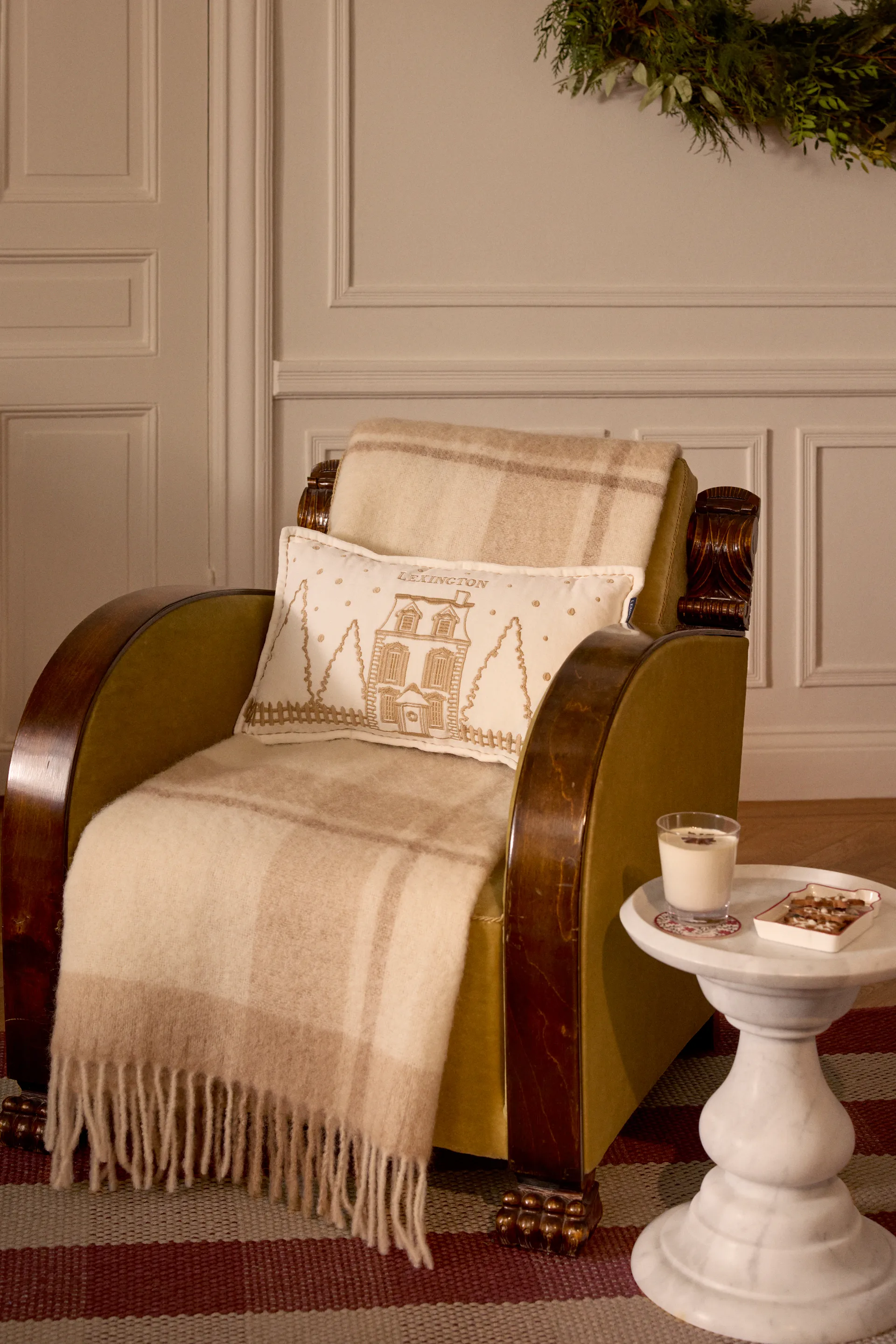 Winter House biologisches Baumwolle-Samt Kissen 30x50 cm, White-Light beige Lexington