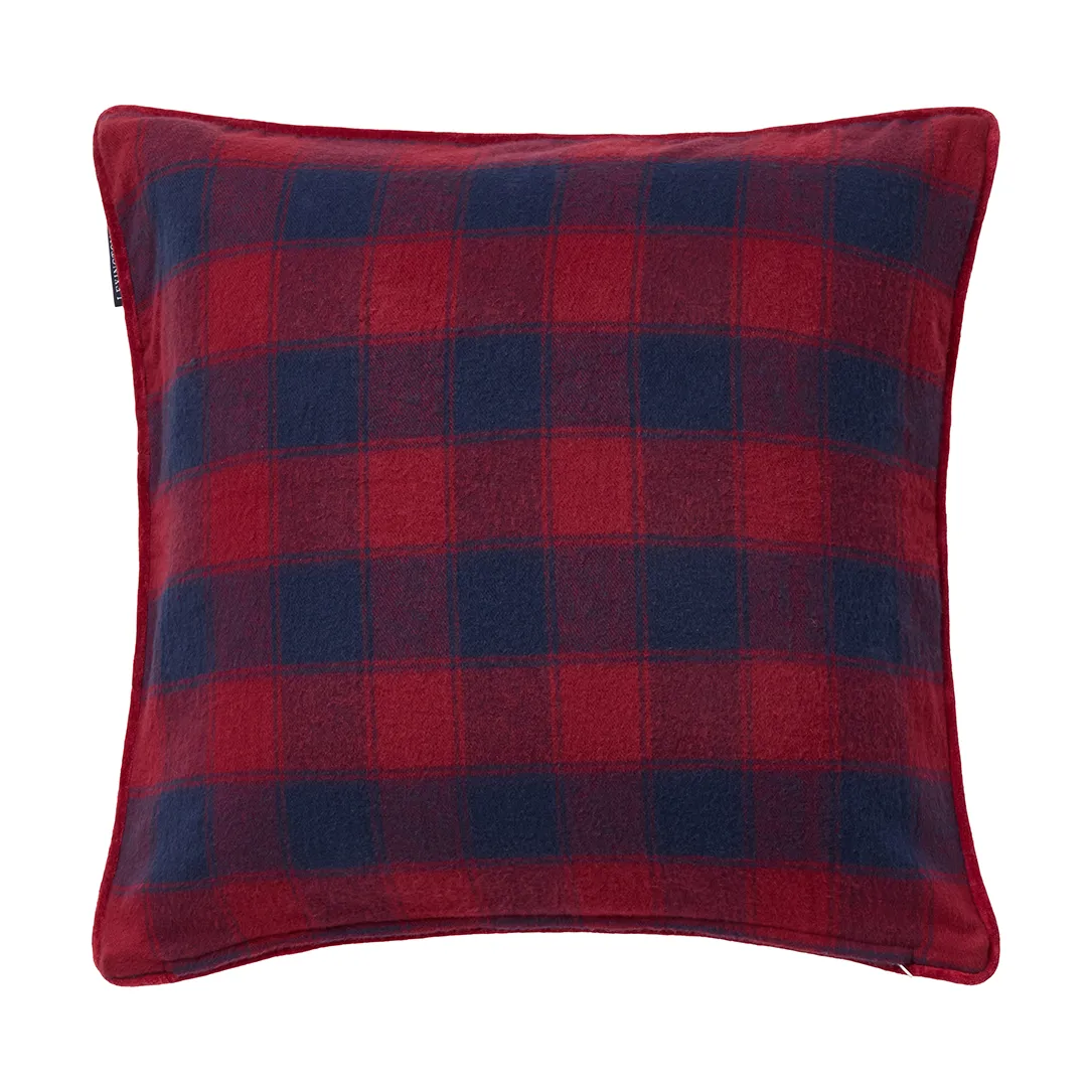 Wrapped checked biologischer Flannell Kissenbezug 50x50 cm, Dark blue-red Lexington