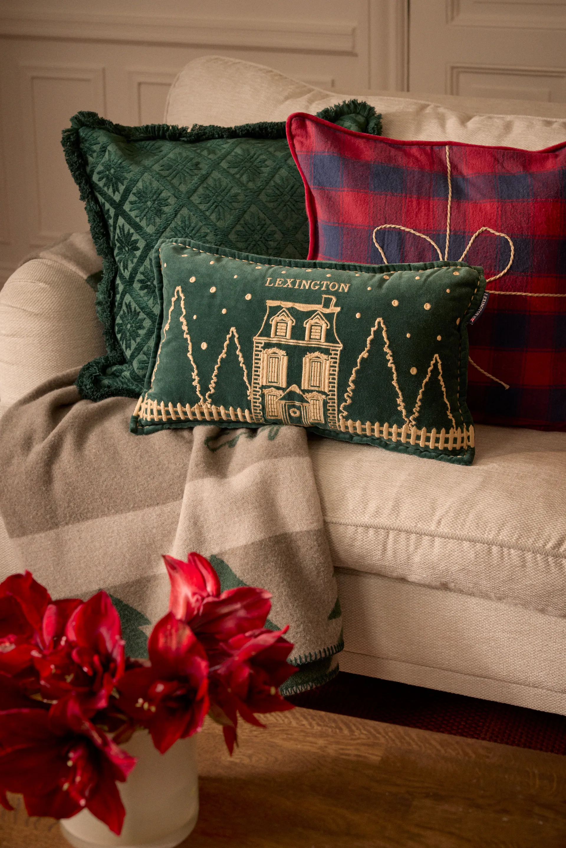 Wrapped checked biologischer Flannell Kissenbezug 50x50 cm, Dark blue-red Lexington