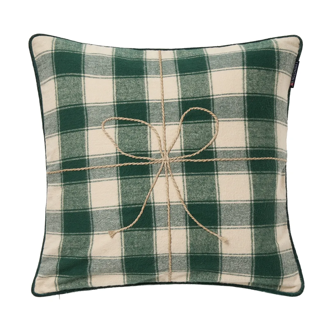 Wrapped checked biologischer Flannell Kissenbezug 50x50 cm, Light beige-green Lexington