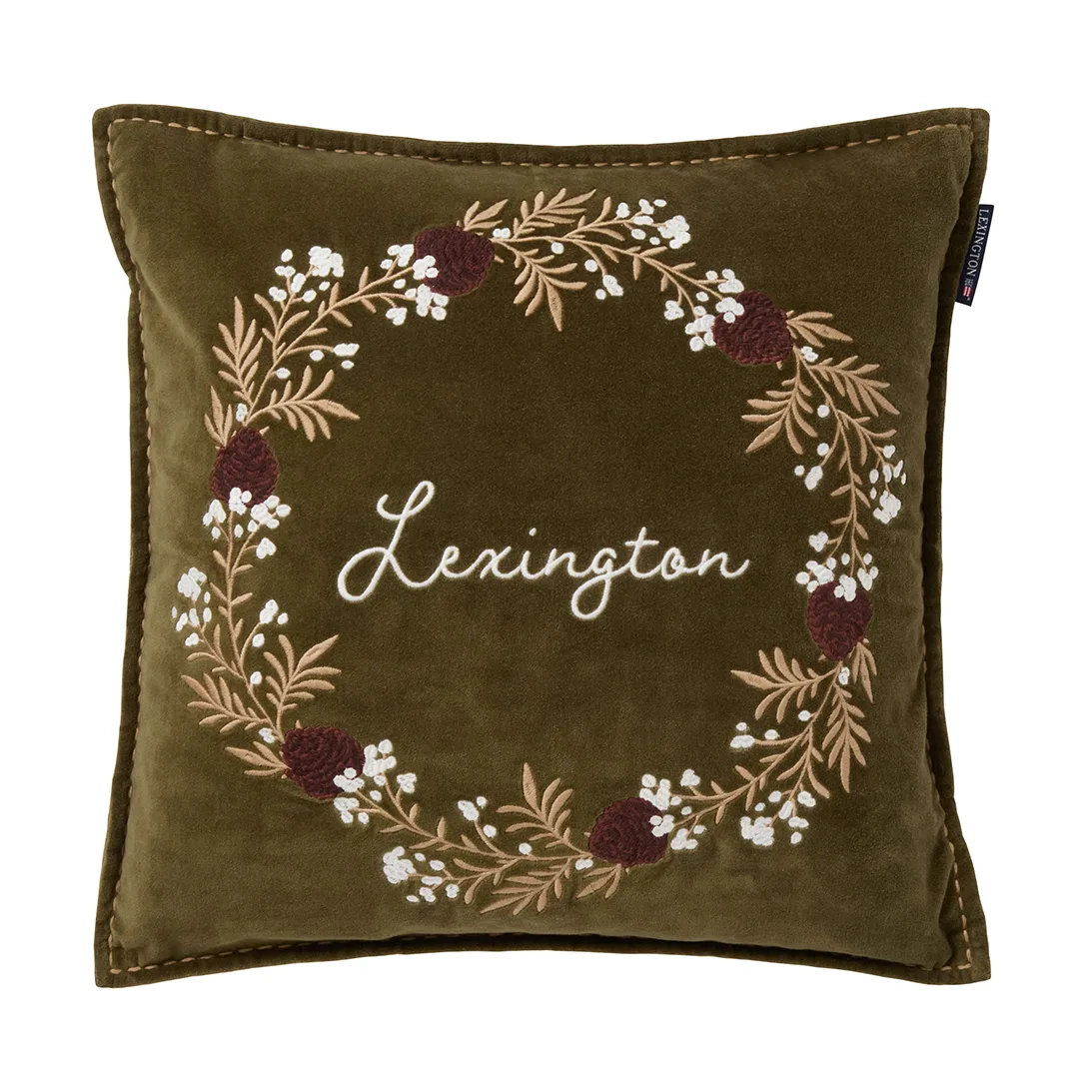 Wreath biologischer Baumwoll-Samt Kissenbezug 50x50 cm, Olive-brown-white Lexington