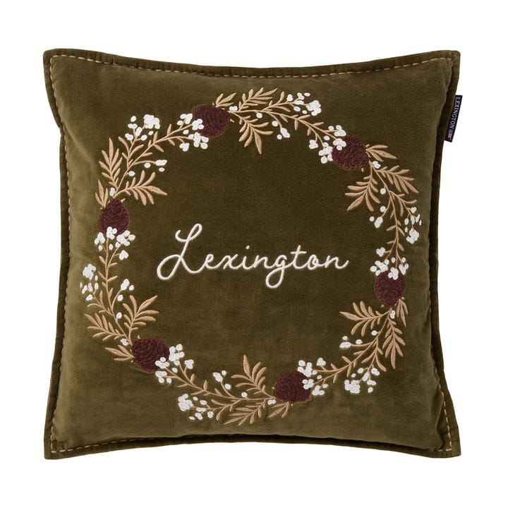 Wreath biologischer Baumwoll-Samt Kissenbezug 50x50 cm - Olive-brown-white - Lexington