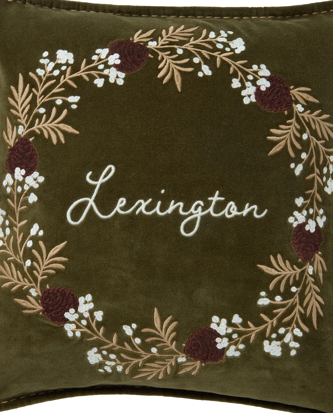 Wreath biologischer Baumwoll-Samt Kissenbezug 50x50 cm, Olive-brown-white Lexington